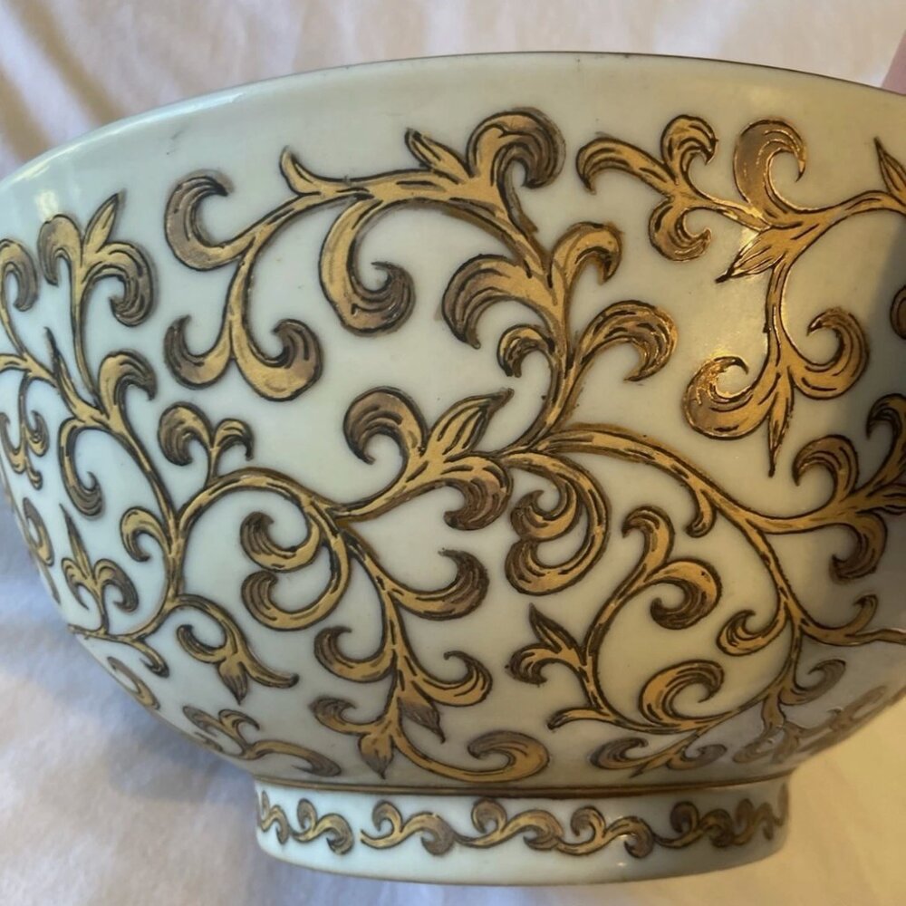 Vintage Bowl With Gold Pattern and Details, 10”. Not For Food Use